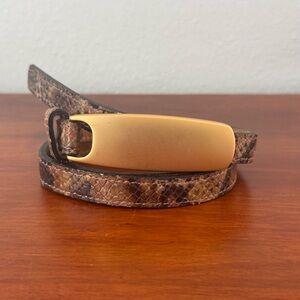 Vintage Nbel Leather Brown Snakeskin Belt with Gold Buckle